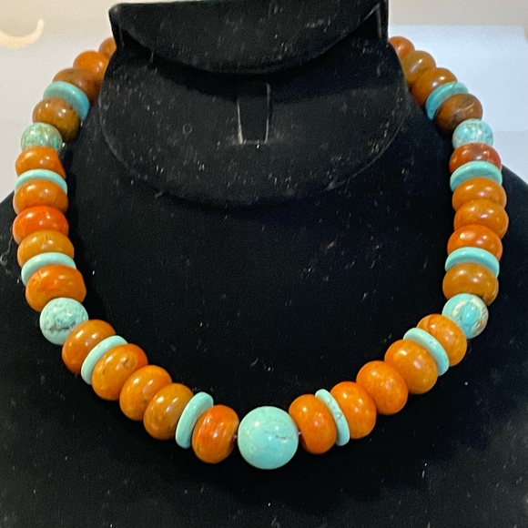Burmese Jade and Tibetan Turquoise Necklace - Picture 7 of 7
